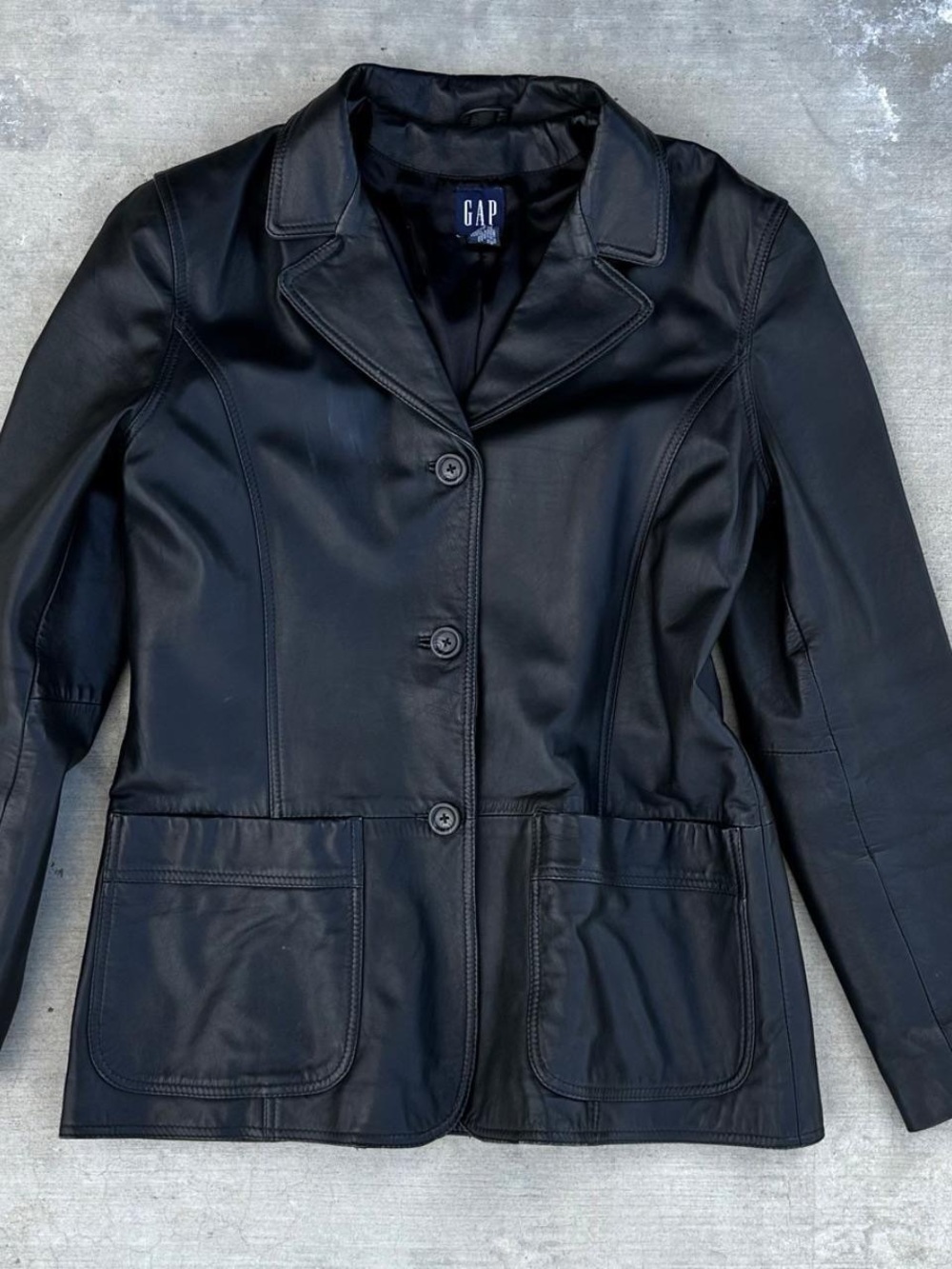 ✨Vtg 1990s GAP Women's Black Leather Blazer Jacket-M
